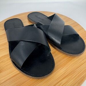 Madewell Black Leather Crisscross Strap Slide Sandals Women's Size 8.5M